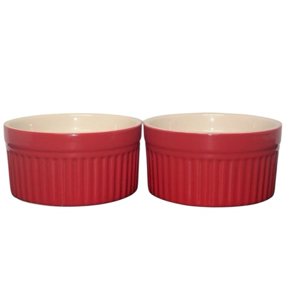 HIC Ramekin Set 4 oz (2pc) Red & White Kitchen Bakeware - NO CHIPS! FAST SHIP! - Picture 3 of 5